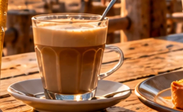 Kaffee auf einer Terrasse am Meer